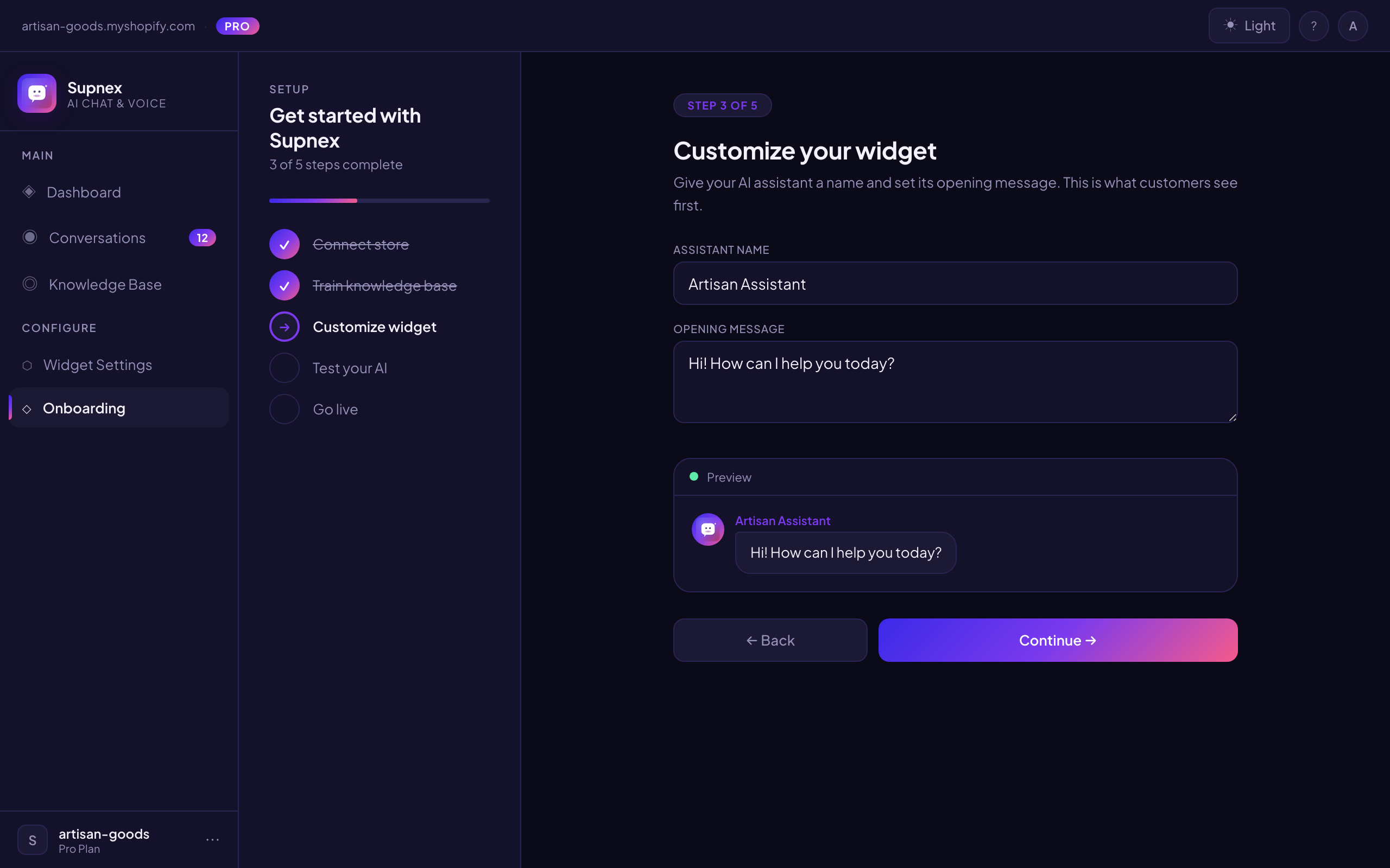 Supnex onboarding wizard